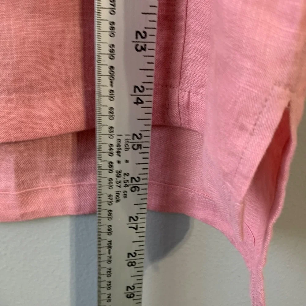 Lintico Pink European Linen Peter Pan collar split-vneck 3/4‎ sleeves. Size M - Picture 8 of 10
